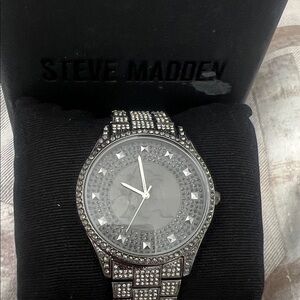 Steve Madden Silver and Black Studded Men's Watch